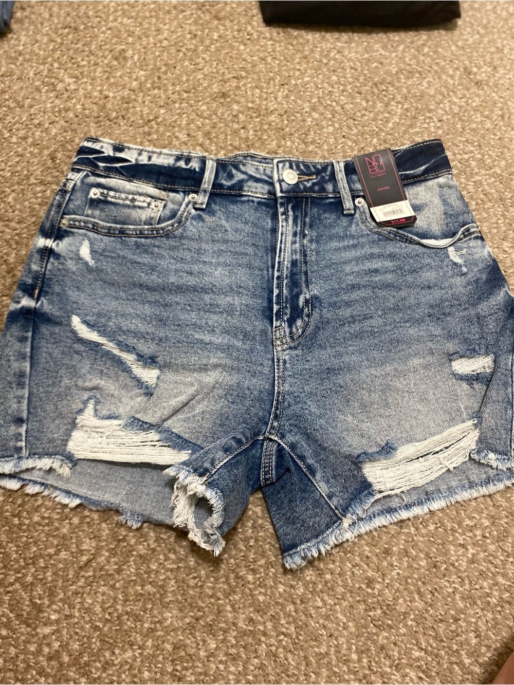 No Boundaries Distressed Mid-Blue Jean Shorts